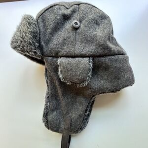 Nathaniel Cole Crowncap Trapper Hat Youth L Adjustable Chin Buckle Gray Faux Fur